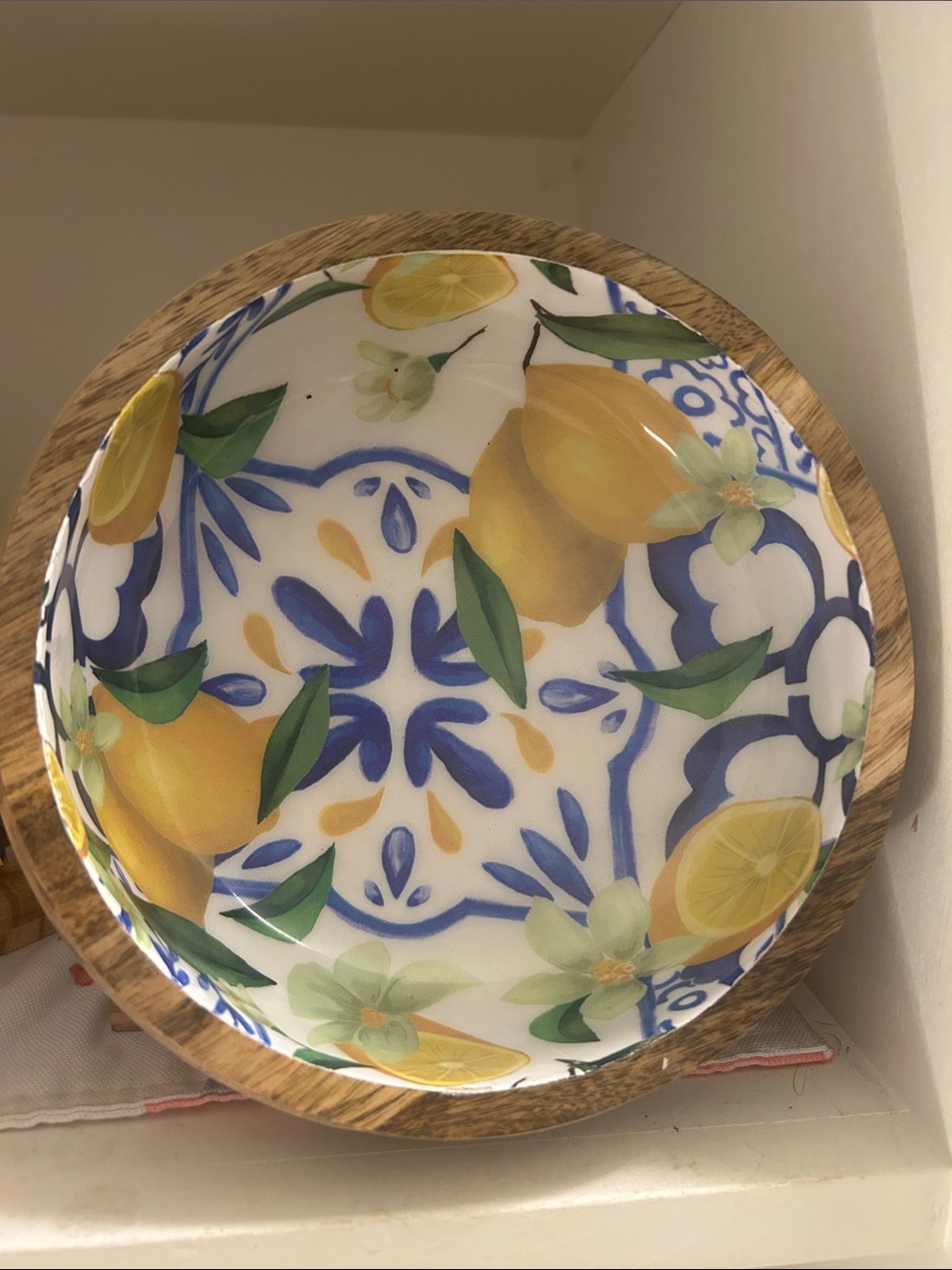 Made in India Decorative blue & Lemon Pattern Bowl - Yellow & Blue 8”